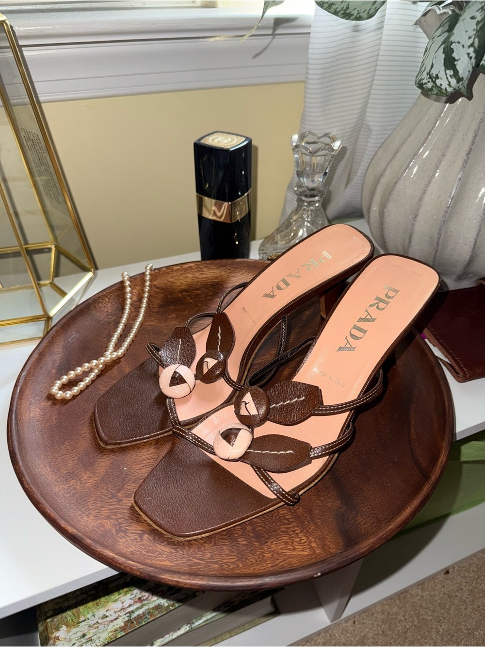 Prada Brown Leather Knot-Detail Heeled Sandals - Picture 6 of 7